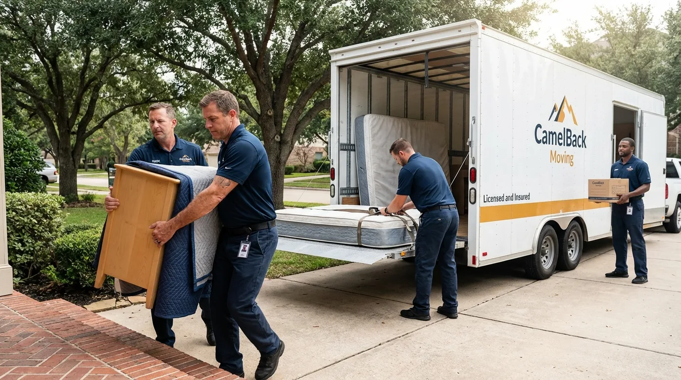 Crew loading residential truck for cross-state move from Wilton, ME
