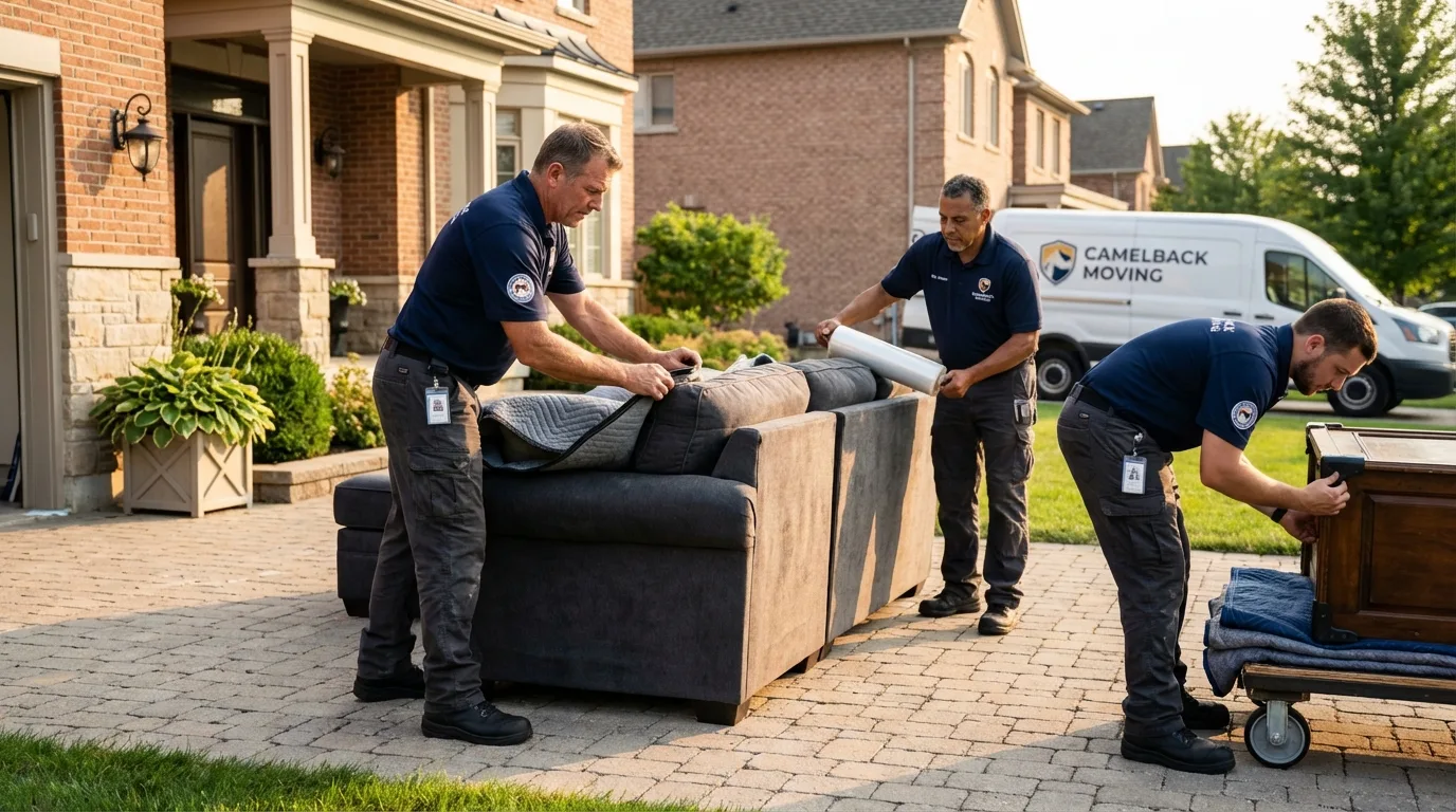 Large estate moving crew wrapping furniture in Wilton, ME